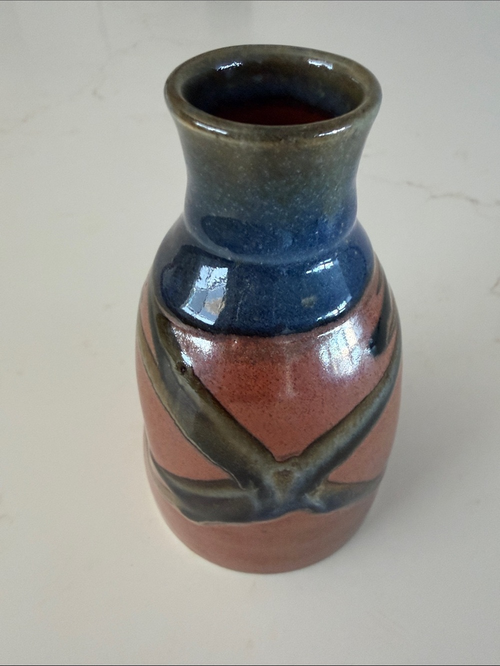New Beautiful Handmade Ceramic Sake Set in Blue and Coral - Picture 2 of 14